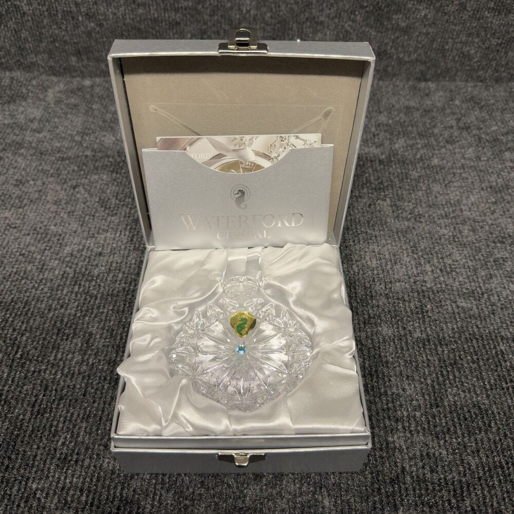Waterford Crystal 2018 Snowflake Wishes Happiness Ornament 8th Ed Aqua Silver